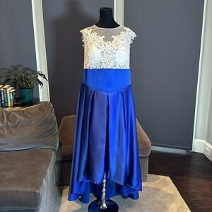 Women’s High Low Blue & White Formal Party Wedding Guest Satin Dress Size XL